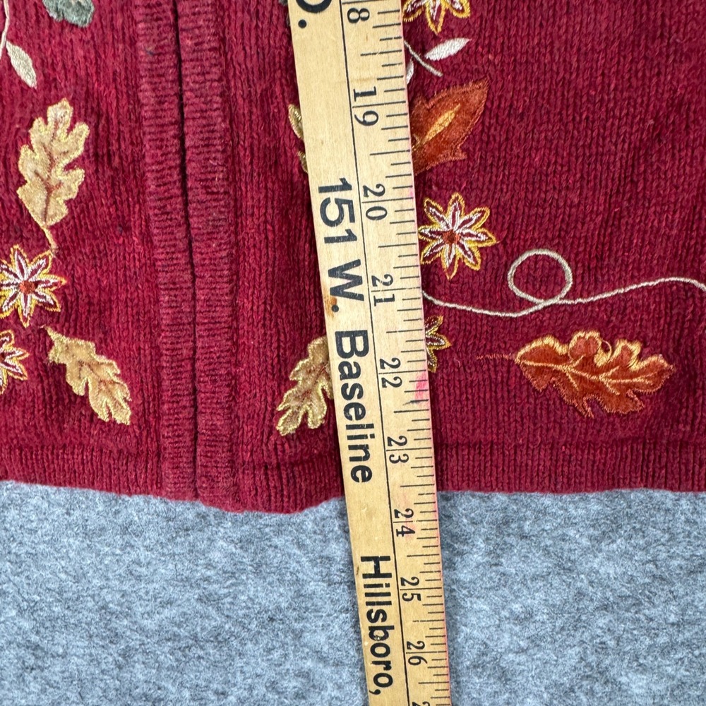 Croft & Barrow Womens XL Red Zip Front Embroidered Fall Leaves Cardigan Sweater - Picture 8 of 9